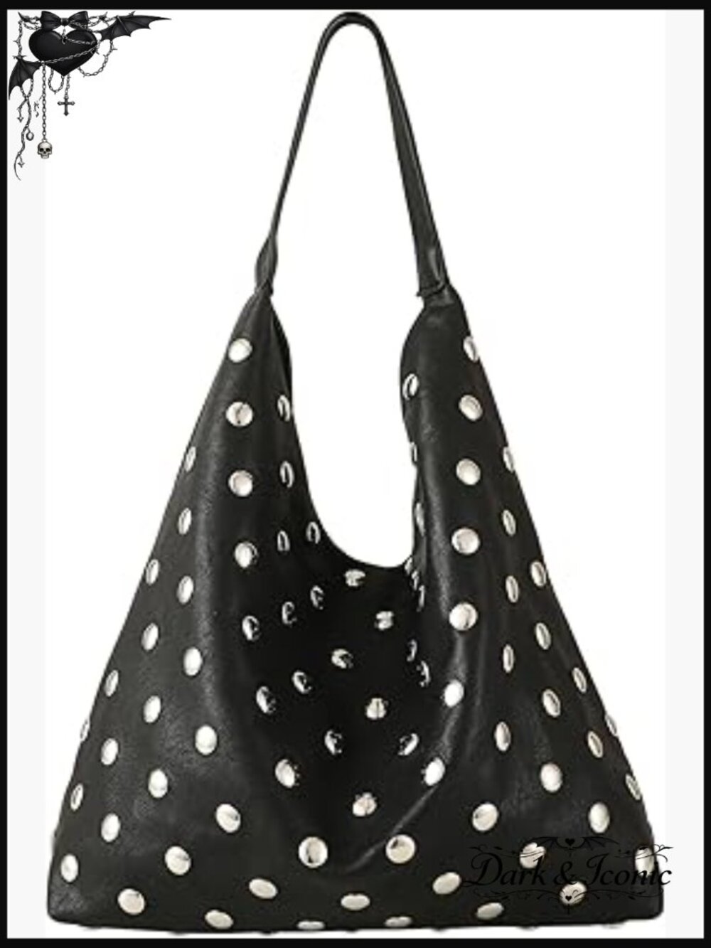 Studded Hobo Purse, Leather Tote Bag Rivet Studded Shoulder Bag Punk Handbag - Picture 1 of 7